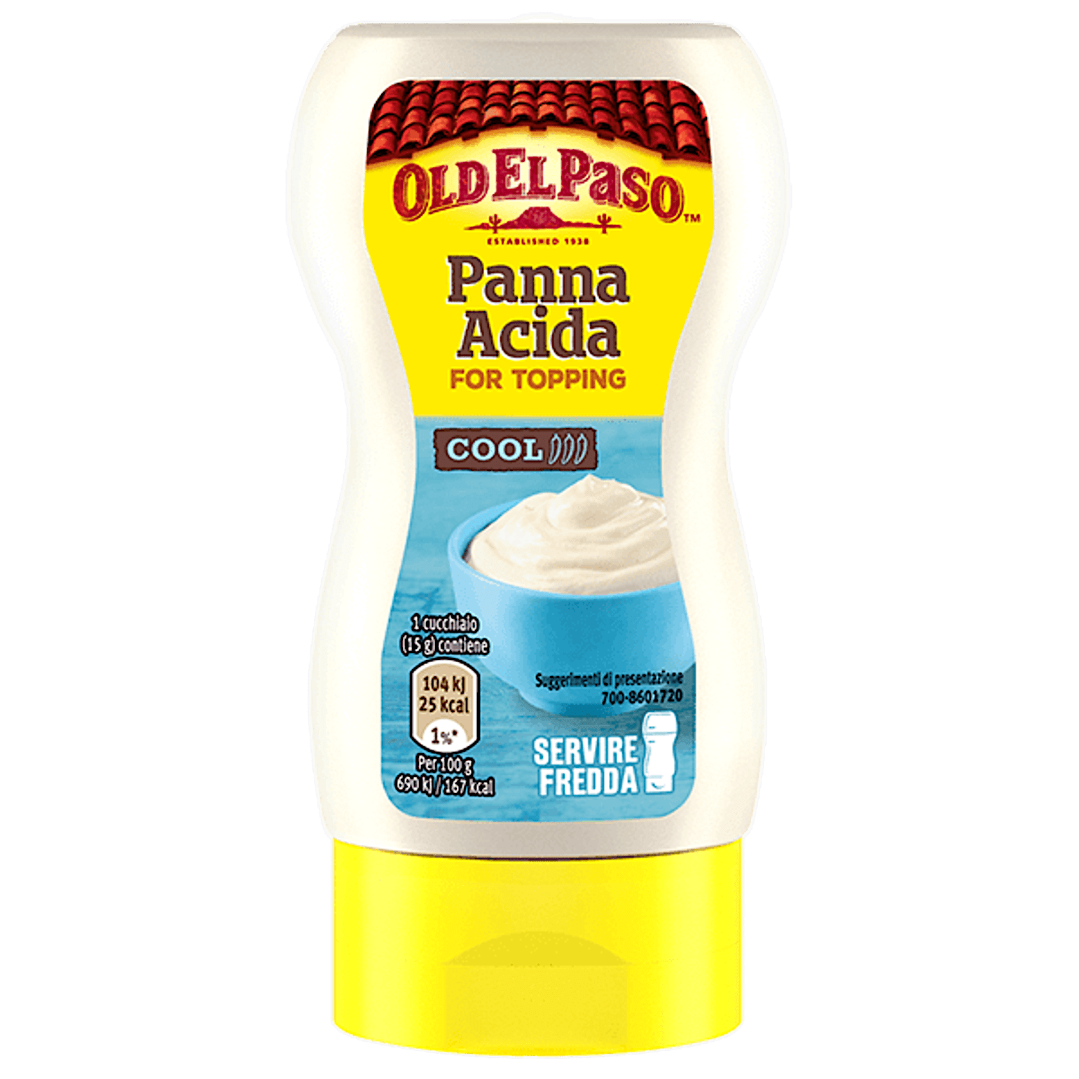 una bottiglia di panna acida Old El Paso